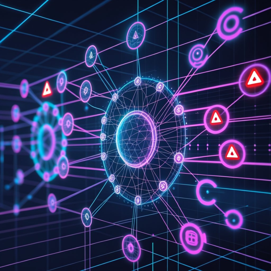 AI agent swarm security visualization showing interconnected autonomous systems with security monitoring