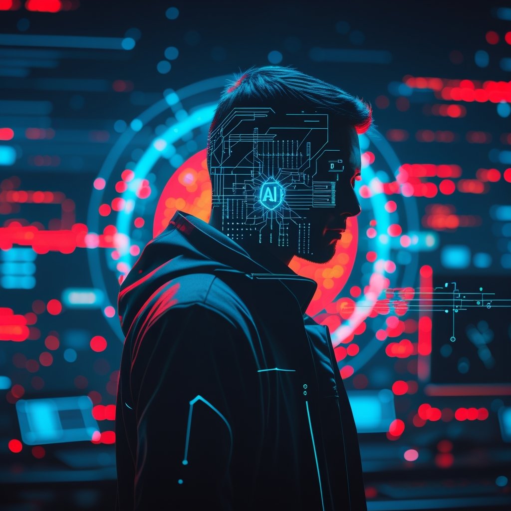 Cyber threat actor using AI technology for attacks with neural network visualization