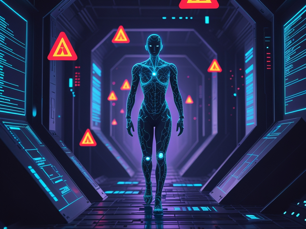 AI agent navigating through hidden digital traps and security vulnerabilities in a cyber environment