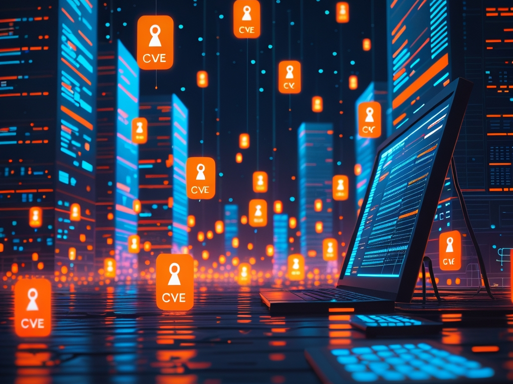 Digital illustration of CVE vulnerability flood overwhelming cybersecurity infrastructure